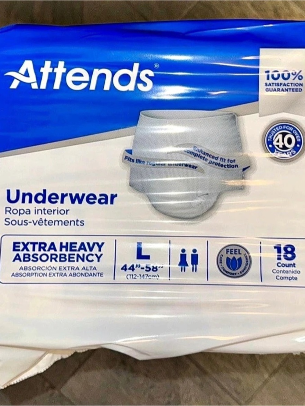 Attends Underwear Extra Heavy Absorbency White 18 Count NWT